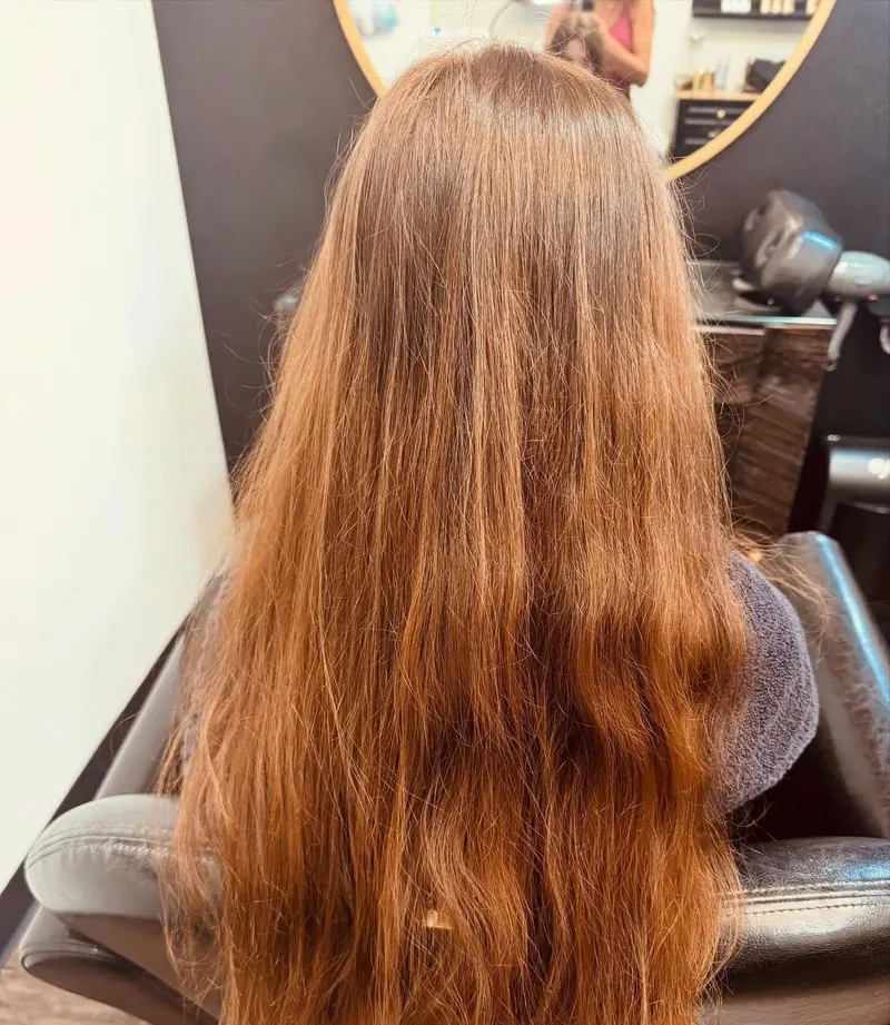 Before: long caramel-copper hair