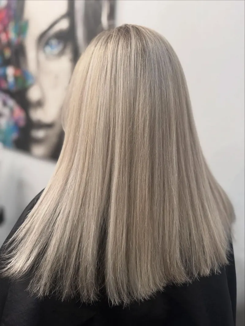 Icy blonde, face-framing, by Maha